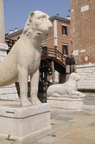 Italy, Veneto, Venice, Arsenale, stone lions at the Arsenale.