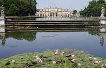Italy, Veneto, Riviera del Brenta, Stra, Villa Pisani, gardens & pools with water lilies.
