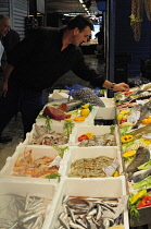 Italy, Lazio, Rome, Testaccio, market, fish stall.