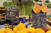 Italy, Lazio, Rome, Centro Storico, Campo dei Fiori, market, colourful produce.