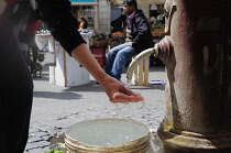Italy, Lazio, Rome, Centro Storico, Campo dei Fiori, market water fountain.