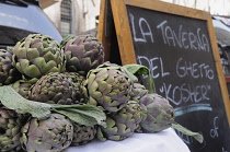 Italy, Lazio, Rome, Centro Storico, Ghetto, artichokes & cafe.