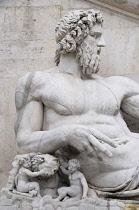 Italy, Lazio, Rome, Capitoline Hill, Piazza del Campidoglio, statue detail.