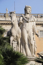 Italy, Lazio, Rome, Capitoline Hill, Piazza Campidoglio, statue of Castor.