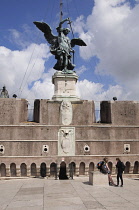 Italy, Lazio, Rome, Castel Sant'Angelo, bronze angel & terrace.