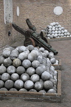 Italy, Lazio, Rome, Castel Sant'Angelo, piles of canon balls.
