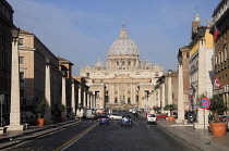 Italy, Lazio, Rome, Vatican City, Via della Conciliazone with St Peter's Basilica in distance.