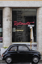 Italy, Lazio, Rome, Black Fiat 500 'Bambini'.