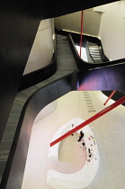 Italy, Lazio, Rome, MAXXI, view into central atrium with info desk & walkways.