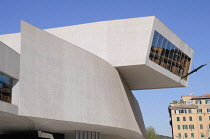 Italy, Lazio, Rome, MAXXI, overhang gallery & exterior view.