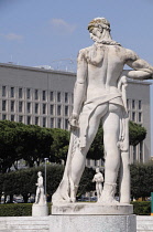 Italy, Lazio, Rome, Foro Italico, stadium statuary.