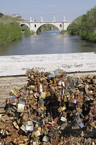 Italy, Lazio, Rome, views from Ponte Milvio with locks.