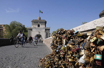 Italy, Lazio, Rome, Ponte Milvio with locks.