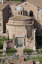 Italy, Lazio, Rome, The Palatine, Farnese Gardens, views from the gardens onto the Forum with the Temple of Romulus.