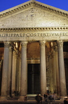 Italy, Lazio, Rome, Centro Storico, portico of the Pantheon at night.