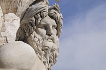 Italy, Lazio, Rome, Centro Storico, Piazza Navona, fountain detail, Bernini's Fontana dei Quattro Fiumi.