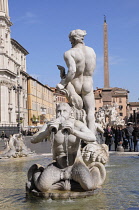 Italy, Lazio, Rome, Centro Storico, Piazza Navona, Fontana del Moro.