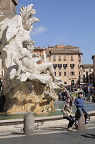 Italy, Lazio, Rome, Centro Storico, Piazza Navona, Fontana dei Quattro Fiumi.