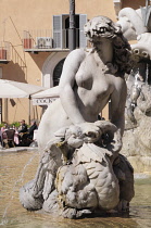 Italy, Lazio, Rome, Centro Storico, Piazza Navona, Fontana del Nettuno.