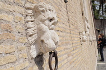 Italy, Lazio, Rome, Centro Storico, Villa Medici, stone lion wall detail.