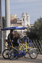 Italy, Lazio, Rome, Centro Storico, Pincio Gardens, cyclists taking in the view.