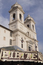 Italy, Lazio, Rome, Centro Storico, Snack van at the top of the Spanish Steps with Trinita dei Monti.