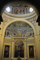 Italy, Lazio, Rome, Esquiline Hill, church of Santa Prudenziana, interior mosaic & altar.