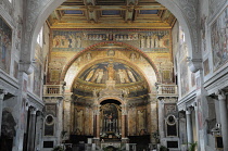 Italy, Lazio, Rome, Esquiline Hill, Santa Prassede church, interior showing altar & apse.