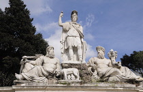 Italy, Lazio, Rome, Northern Rome, Piazza del Popolo, fountain statuary.
