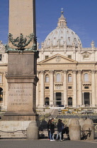 Italy, Lazio, Rome, Vatican City, St Peter's Square, obelisk & St Peter's Basilica.