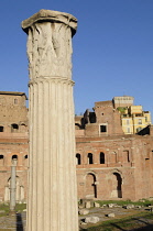 Italy, Lazio, Rome, Fori Imperiali, restored Trajan's Market with column.