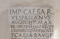 Italy, Lazio, Rome, Trastevere, inscription on the wall of church of Santa Cecilia.