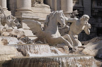 Italy, Lazio, Rome, Centro Storico, Trevi Fountain, statue & fountain detail.