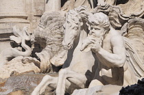 Italy, Lazio, Rome, Centro Storico, Trevi Fountain, statue & fountain detail.