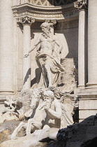Italy, Lazio, Rome, Centro Storico, Trevi Fountain, statue & fountain detail.