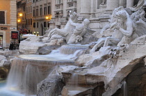 Italy, Lazio, Rome, Centro Storico, Trevi Fountain at night, fountain detail.
