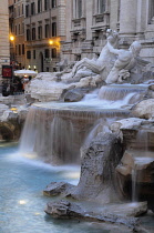 Italy, Lazio, Rome, Centro Storico, Trevi Fountain at night, fountain detail.