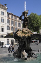 Italy, Lazio, Rome, Quirinal Hill, Piazza Barberini, Bernini's Fontana del Tritone.