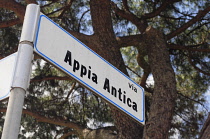 Italy, Lazio, Rome, Via Appia Antica, road sign.