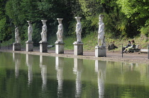 Italy, Lazio, Rome, Tivoli, Villa Adriano, the Canopus and statues.