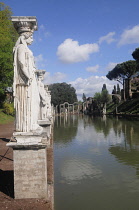 Italy, Lazio, Rome, Tivoli, Villa Adriano, the Canopus and statues.