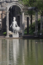 Italy, Lazio, Rome, Tivoli, Villa Adriano, the Canopus and statues.