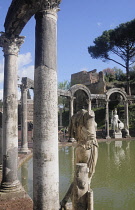 Italy, Lazio, Rome, Tivoli, Villa Adriano, the Canopus and statues.