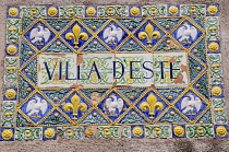 Italy, Lazio, Rome, Tivoli, Villa D'Este ceramic sign.