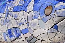 Northern Ireland, Belfast, Donegall Quay, The Big Fish Sculpture by John Kindness with the scales of the fish represented by pieces of printed blue tiles which show details of Belfasts history.