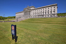 Northern Ireland, Belfast, Stormont, Parliament or Northern Ireland Assembly Buildings with No Entry sign in the foreground.
