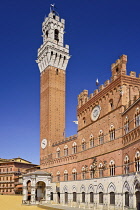 Italy, Tuscany, Siena, Piazza del Campo with the Torre del Mangia and Palazzo Publico or Town Hall.