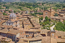 Italy, Tuscany, Siena, Chiesa di Santa Maria in Provenzano and Basilica di San Francesco from the top of the Torre del Mangia in Piazza del Campo.