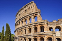 Italy, Lazio, Rome, The Colosseum amphitheatre built by Emperor Vespasian in AD 80, View of a section of the south side.