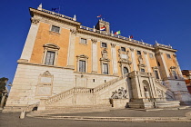 Italy, Lazio, Rome, Piazza del Campidoglio designed by Michelangelo, Angular view of the Palazzo Senatorio.